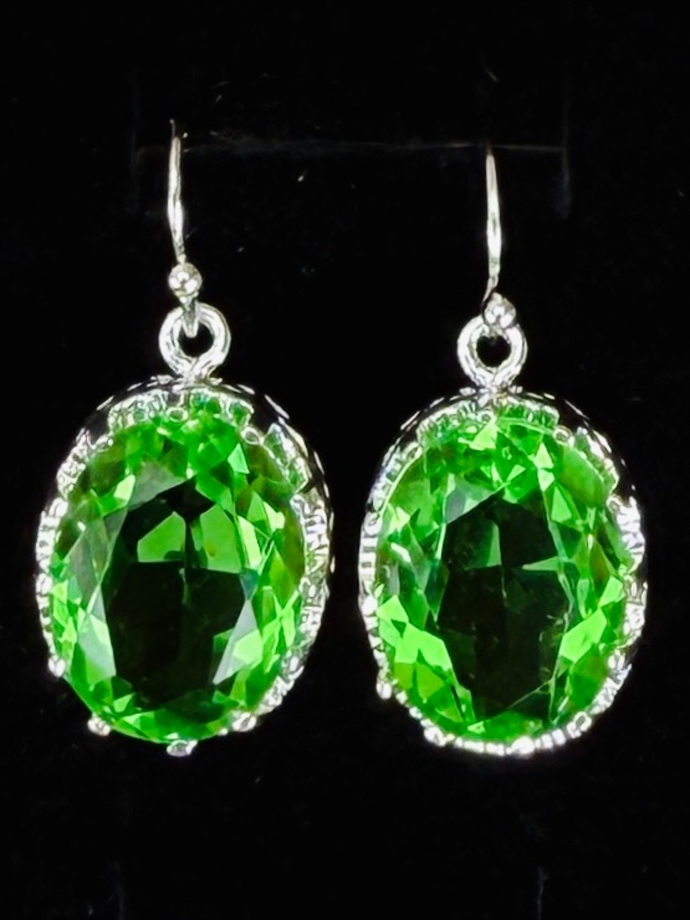 Beautiful chunky green glass 925 silver overlay pierced earrings